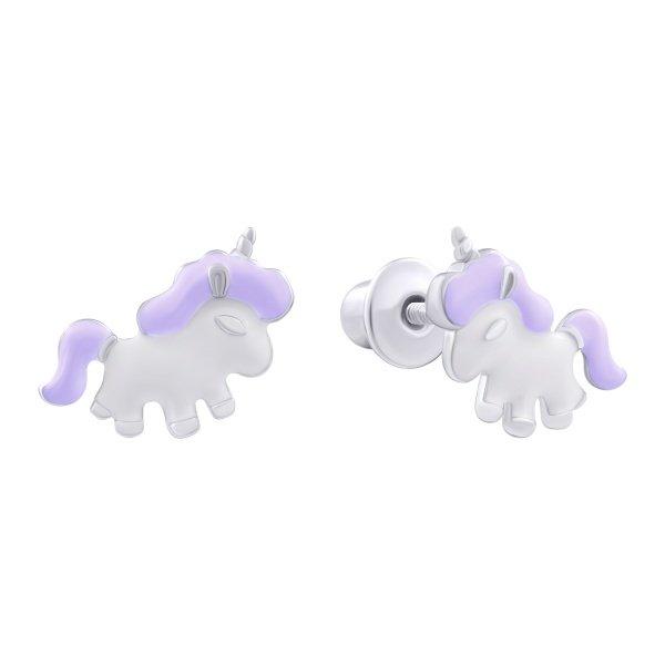 Серьги-пусеты UMa&UMi Единорог фиолетовые