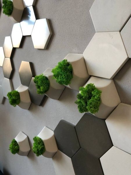 3D-панель бетонная PLITOS сотая белая, серая и белая с мхом 0.13 кв.м 