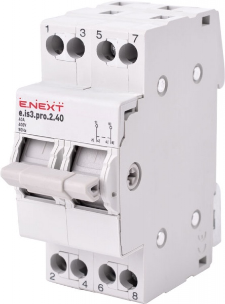 Вимикач E.NEXT на DIN-рейку три положення e.is3.pro.2.40, 2р, 40А p008024