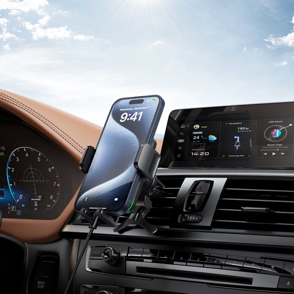 Автотримач для телефону з бездротовою зарядкою WX041 black black