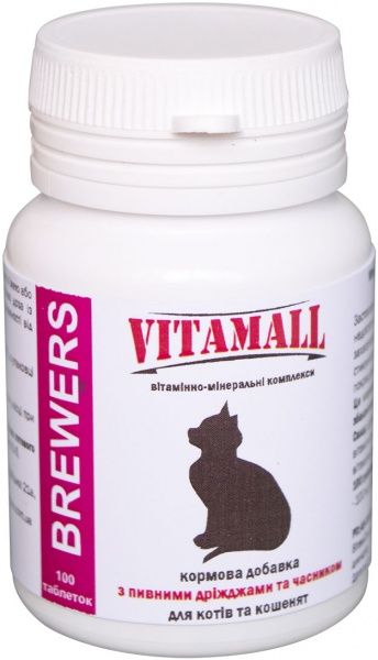 Витаминно-минеральный комплекс Vitamall с пивными дрожжами и чесноком для котов 100 шт.