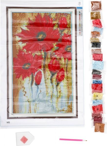 Картина стразами Червоні маки Діамантові ручки 