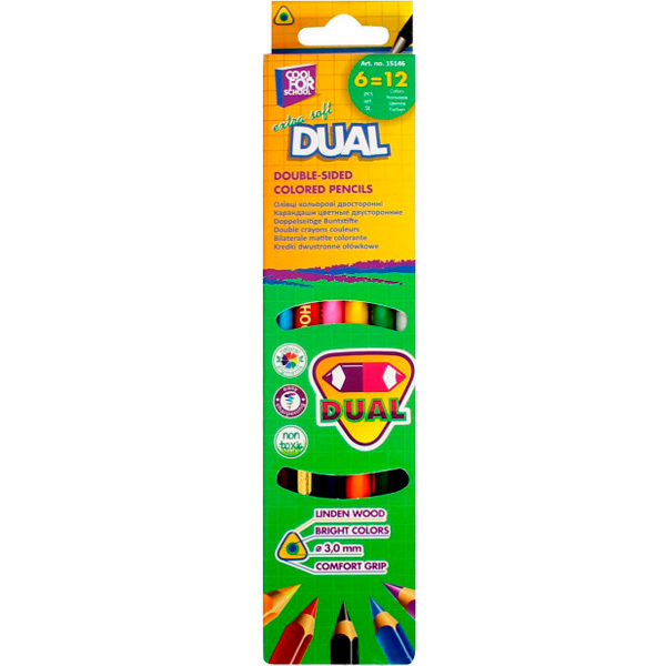 Набор карандашей двусторонних треугольных Extra Soft Cool For School
