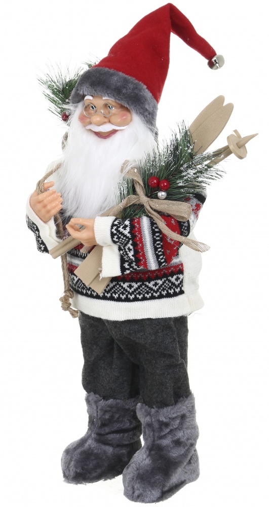 Декоративна новорічна фігура Санта лісовий у светрі сіро-червоний 60 см