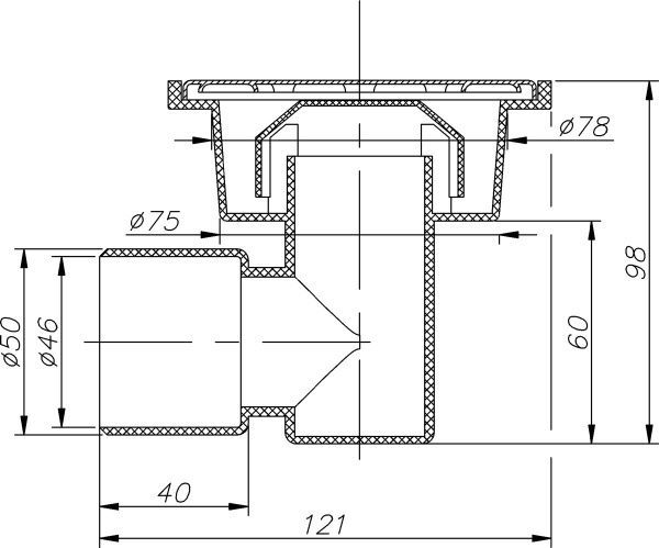 Душевой трап Water House Трап горизонт.D50 нержавеющая решетка 100х100 гидрозатвор