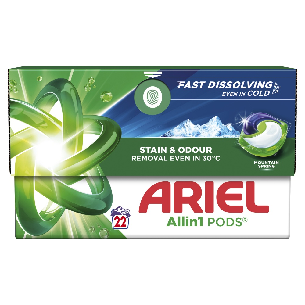 Капсулы для машинной стирки Ariel Все-в-1 Горный источник 22 шт.
