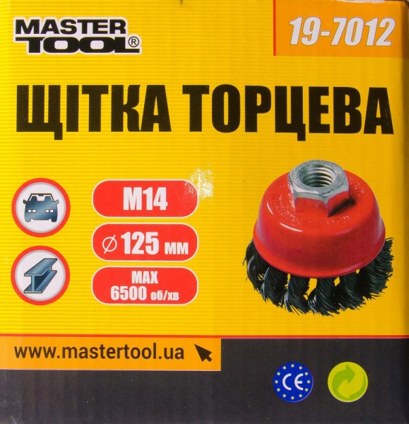 Щетка торцевая D125 М14 MasterTool из плетеной проволоки 19-7012
