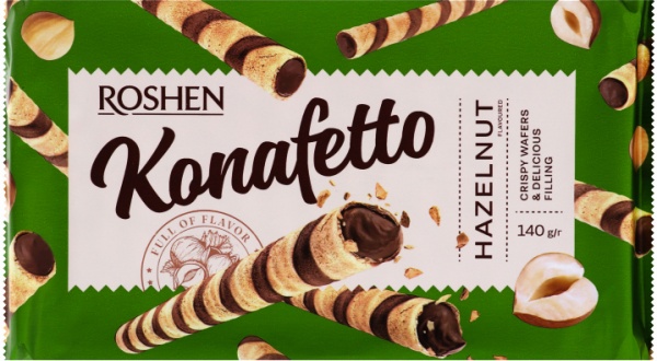 Трубочки вафельні Roshen Konafetto з горіховою начинкою ВКФ 140 г 