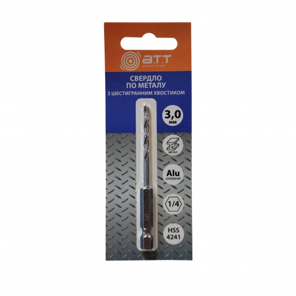 Сверло по металлу A.T.T. 3,0 мм с шестигранным хвостовиком 1,4