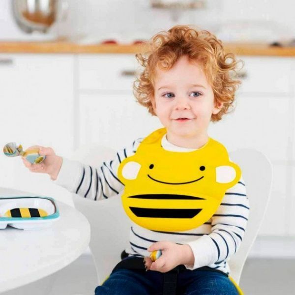 Слюнявчик Skip силиконовый Hop Пчелка синий 232205 