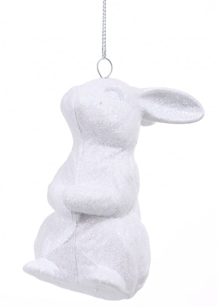 Підвіска Зайчик 3Д/ біл.присип. 10 см білий