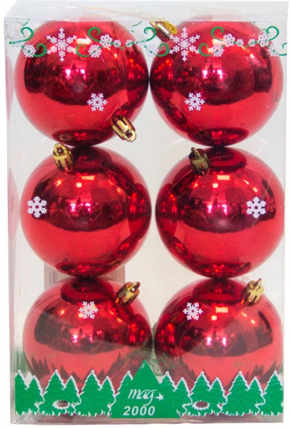 Набор игрушек шары красные глянцевые Девилон 890834 d80 мм 6 шт./уп. 