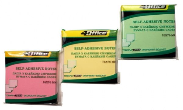 Бумага для заметок с липким слоем 76х76 мм 100 лист. цвет в ассортименте 4-423 4Office