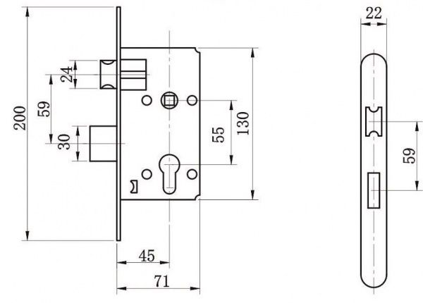 Замок врізний з ручками сувальдний Bruno 55 мм антична латунь без петель