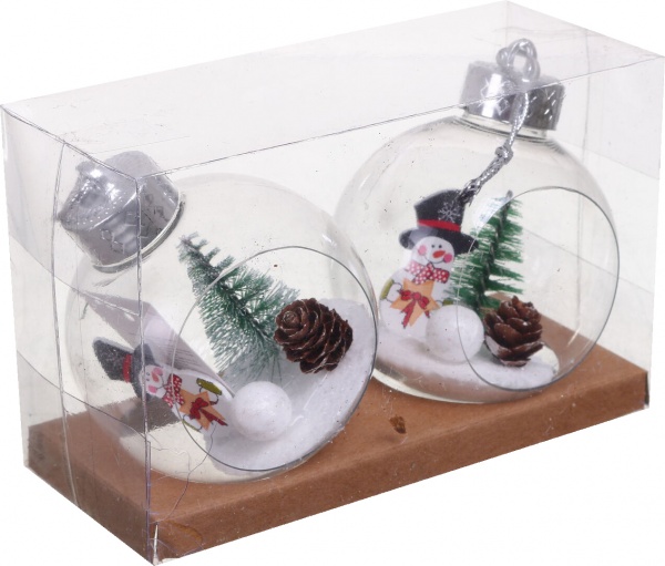 Декоративна підвіска куль із декором 8 см 2 шт. прозорий NY21125