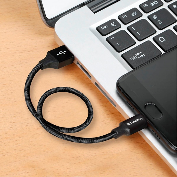 Кабель ColorWay USB - Type -C 2.4 А 0,25 м черный (CW-CBUC048-BK) 