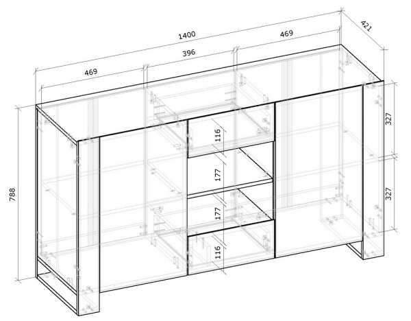 Комод Грейд Combo №2 1400х788х421 мм дуб эвок прибрежный /дуб эвок прибрежный/графит серый 