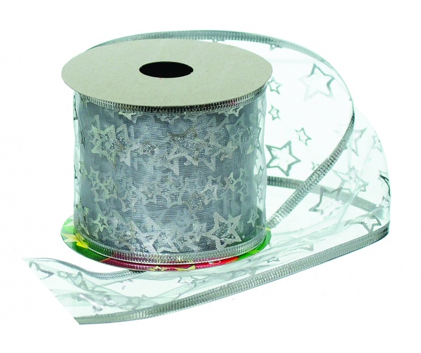 Лента декоративная 6,3 см x 2,7 м с серебряным узором K-379954 