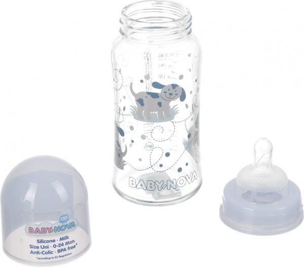 Пляшечка BABY-NOVA скляна декорована 230 мл блакитний
