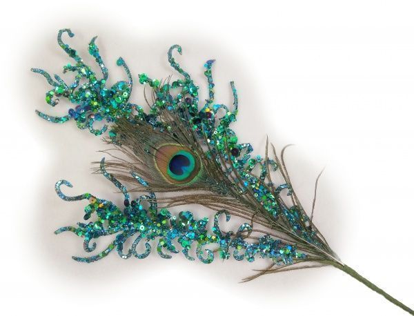 Декорация новогодняя Ветка с завитками павлина синяя 53 см EPI-RS1Z2359 