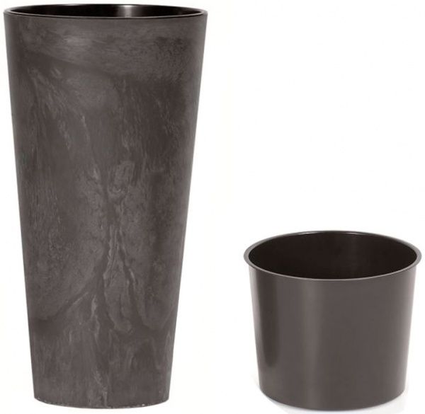 Горщик для квітів Prosperplast Tubus Slim Effect 200мм з вкладишем круглий 15л антрацит (66497-433) 