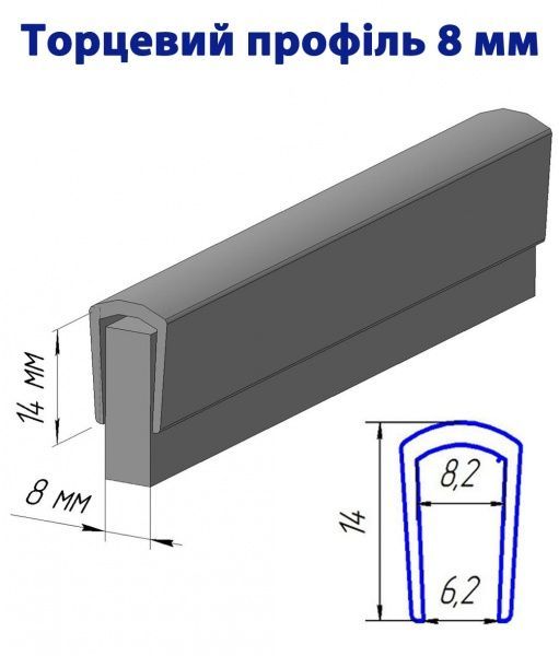 Профіль торцевий П-подбіний 8 мм 2 м білий