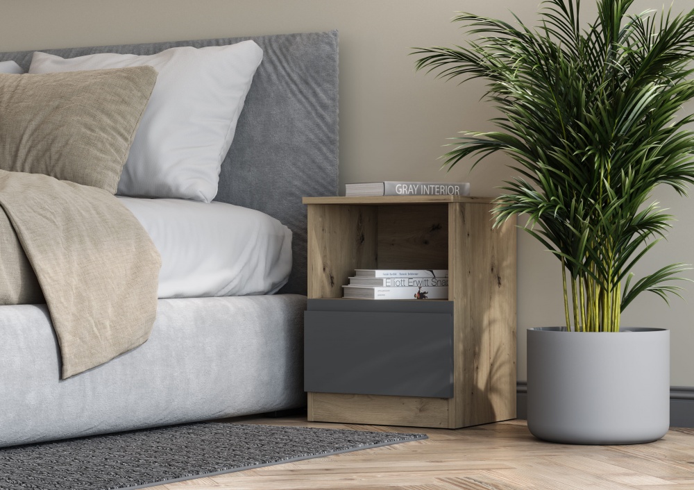 Тумба прикроватная Грейд Эстер-3 1ш J-pull 402x540x350 мм дуб артизан/графит