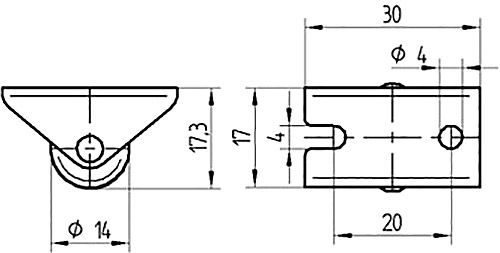Комплект мебельных роликов неповоротных 2198 POI 014 P60-30x17 (4 шт.) TENTE