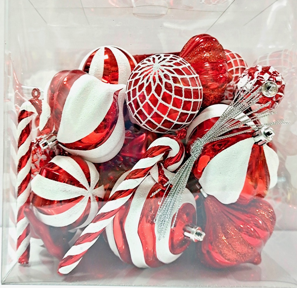 Набір новорічних прикрас фігурки 24244 червоно-білий 24 шт./уп.