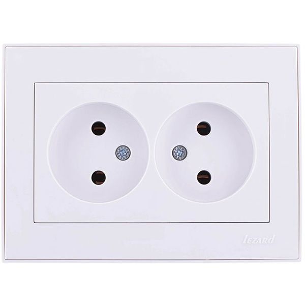 Розетка подвійна без заземлення Lezard Rain без шторок білий 703-0202-128B