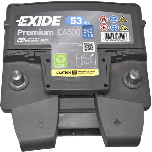 Аккумулятор автомобильный EXIDE Premium EA530 53Ah 540A 12V «+» справа (EA530)
