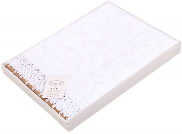 Скатерть с гипюром KDK прямоугольная 160x300 см белый Karna 