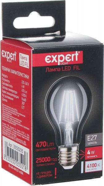 Лампа светодиодная Expert FIL G45 4 Вт E27 4100 К 240 В прозрачная 