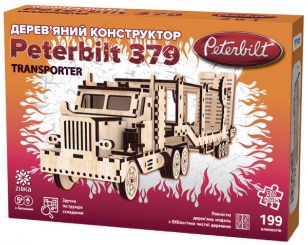 Деревянный 3D-конструктор Зірка Peterbilt + автовоз