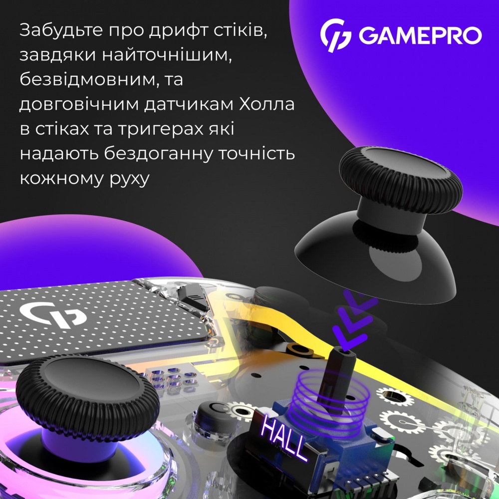 Геймпад беспроводной GamePro GPS13T BT 5.3/USB (PC/iOS/Android/PS3/PS4) RGB Transparent transparent