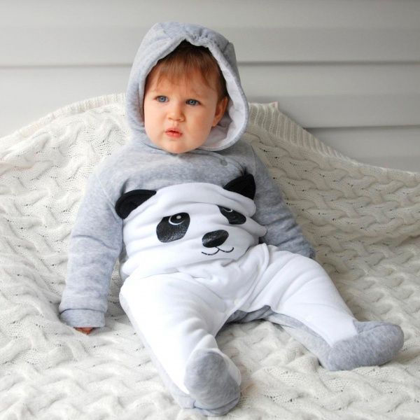 Комбінезон Minikin Панда р.62 білий із сірим 1816404 