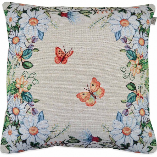 Подушка декоративная Alicia бабочки и цветы 45x45 см 1001 Бежевая Прованс 