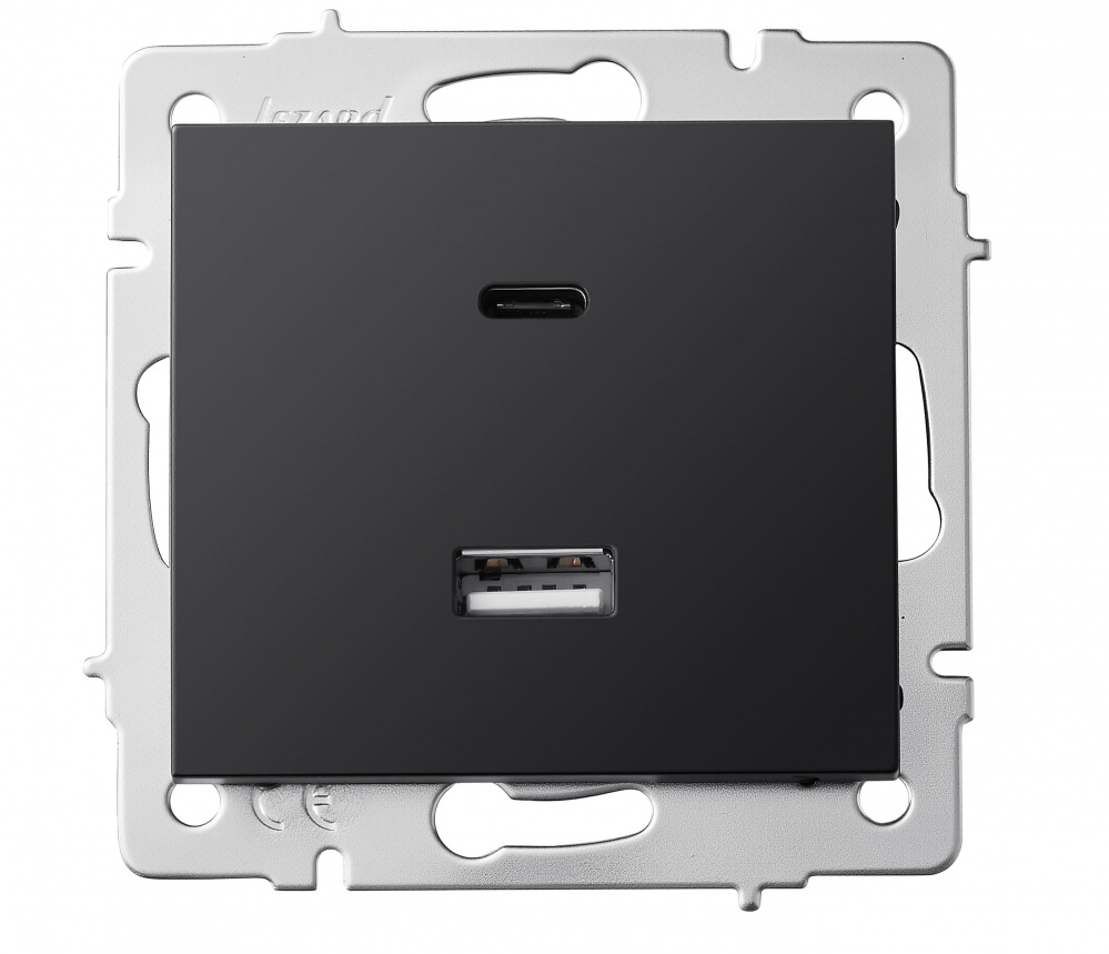 Механізм розетки USB + Type C Lezard Rain антрацит 703-4288-192TC