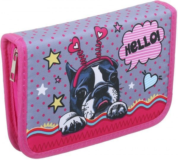 Пенал школьный Песик серо-розовый