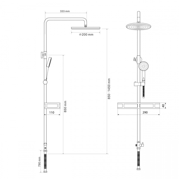Душова система RJ RS 4011СS з полицею