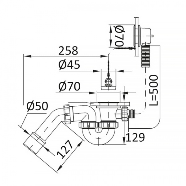 Сифон для ванны Imprese SBM500000050 с пробкой 500 мм выпуск 40/50 мм