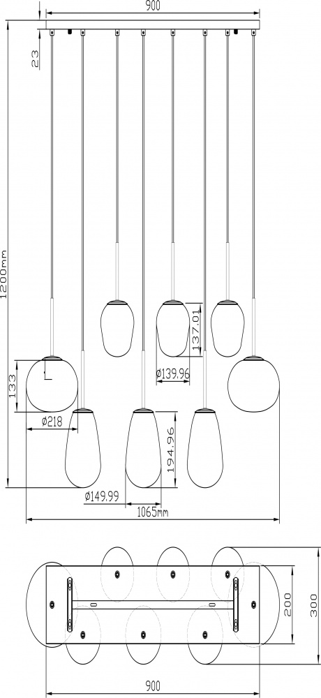Світильник підвісний Sensio Hollywood 8x40 Вт E14 чорний/димчастий ALB-P00360-SM-E