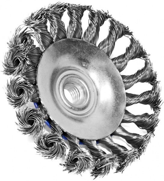 Щетка коническая 100мм x M14, плетеный провод d0,5 об / мин 12500 стальная проволока S&R 136450115