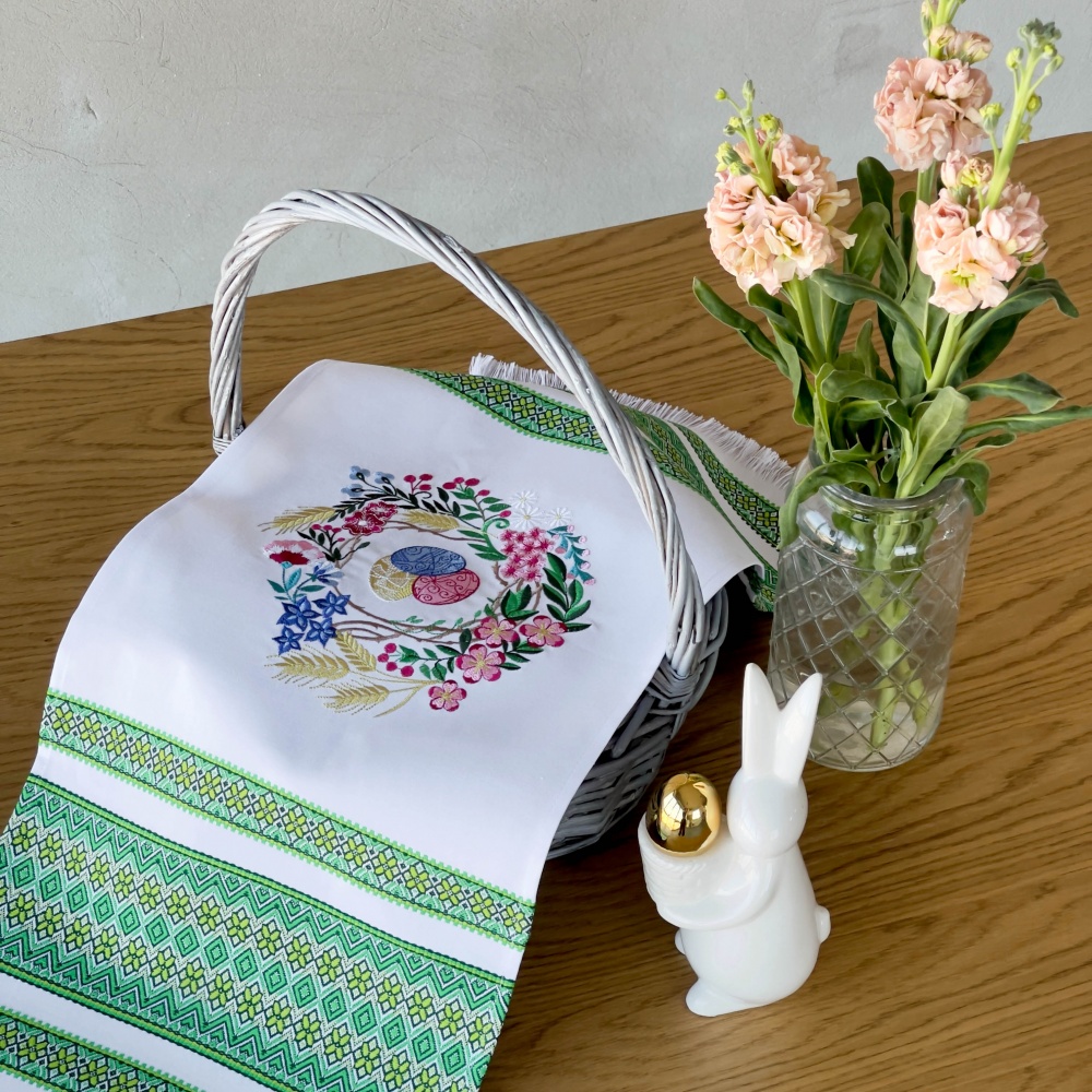 Рушник великодній Горлиця 31x80 см Едельвіка білий/зелений