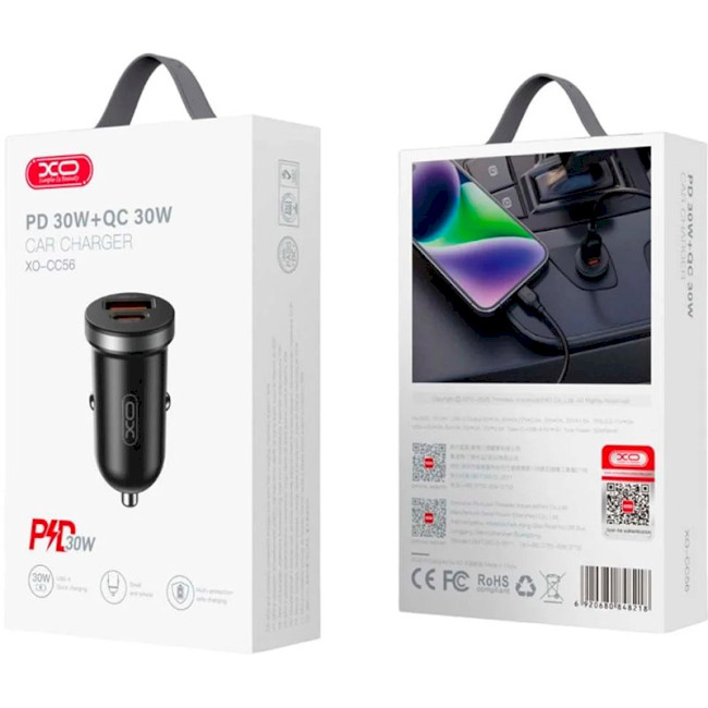 Автомобильное зарядное устройство Xo CC56 Mini 1xUSB-A/1xUSB-C/30W Car Charger Black (CC56_BLACK)