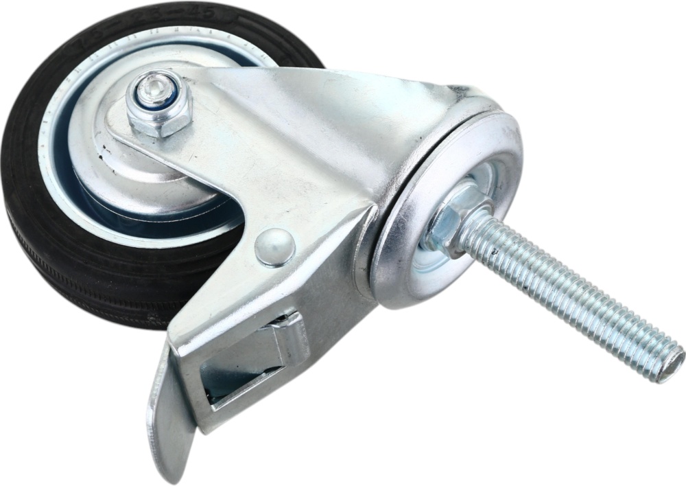 Колесо d75 мм гумове поворотне з гальмом і різьбовим штирем M10