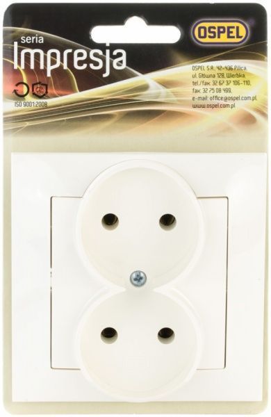 Розетка подвійна без заземлення Ospel Impresja 16 А 250 В без шторок кремовий