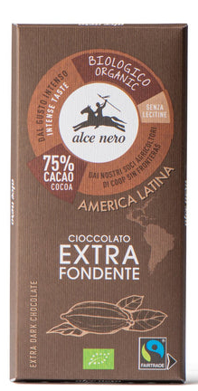 Чорний шоколад TM Alce Nero 75% Fairtrade America Latina 100 г
