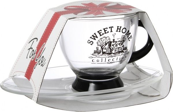 Чашка с блюдцем Sweet Home 230 мл черная Glasmark