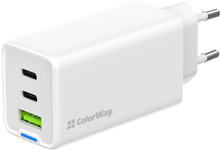 Сетевое зарядное устройство ColorWay GaN Mini 65W PD Port PPS USB (USB-2C1A) белый (CW-CHS058PD-WT)